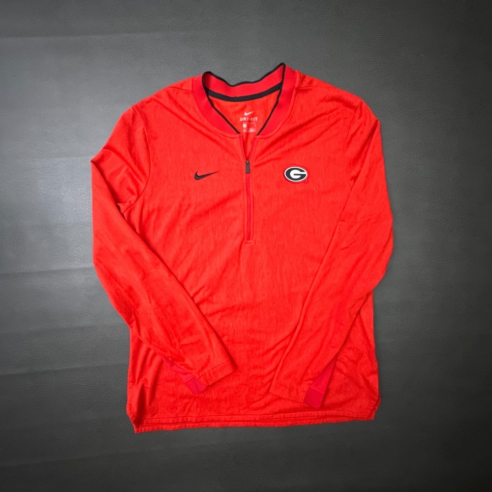 Nike UGA Sweater Mens Large Red 1/2 Zip Coach Jacket Fleece Lined Performance